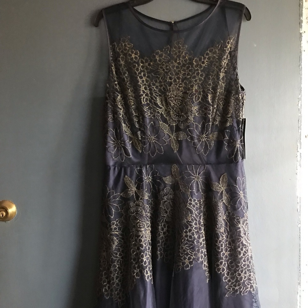 Tahari ASL Navy/Gold Dress Size 14 - Picture 7 of 8